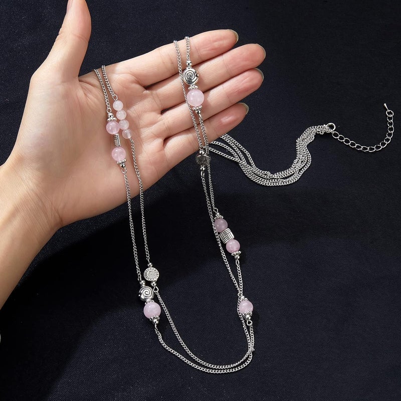 BULINLIN Layered Silver Long Necklace for Women Turquoise Stone Beaded Strand Sweater Chain Necklaces Fashion Costume Jewelry Gifts for Mom - Image 4